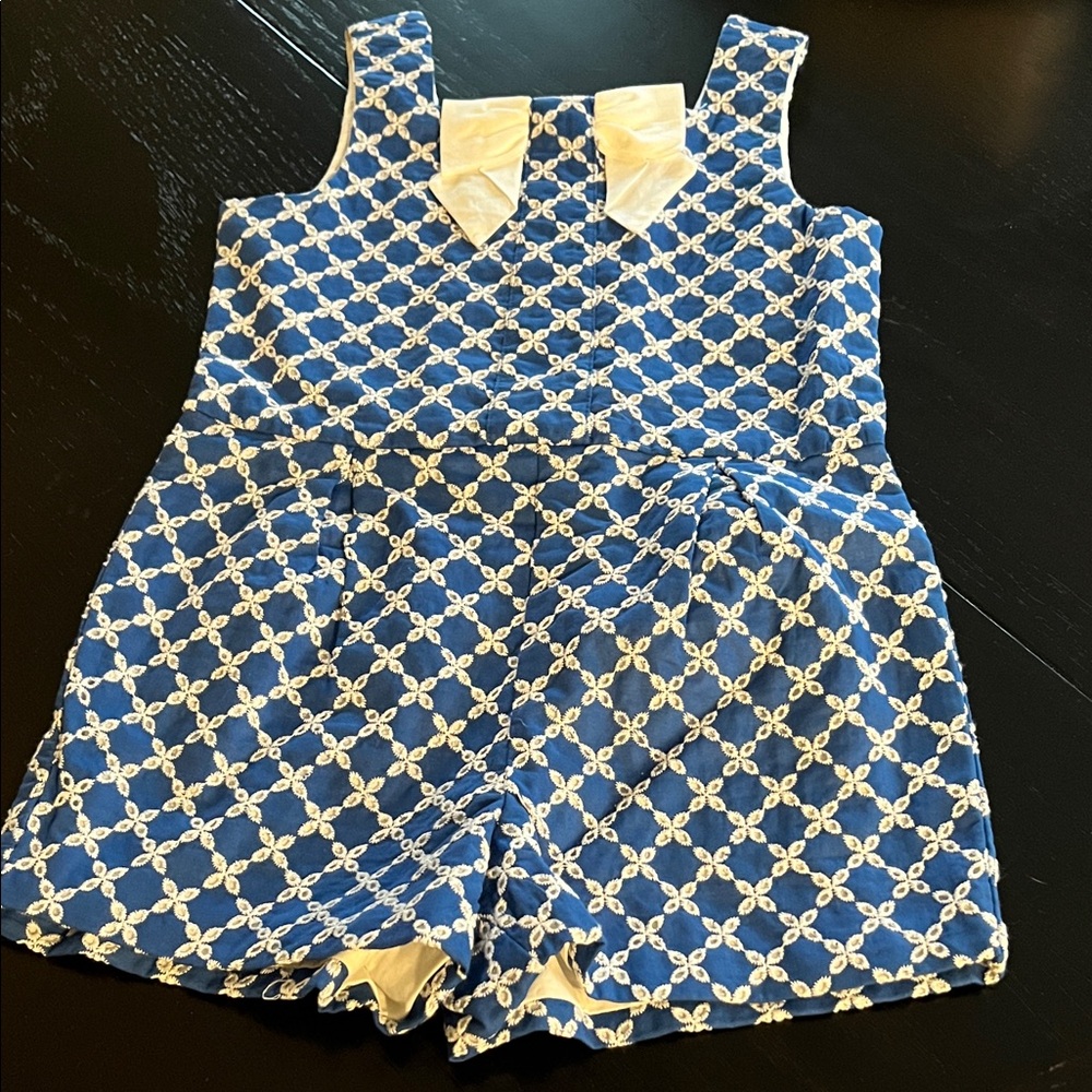 Janie and Jack Navy and Cream Patterned Romper